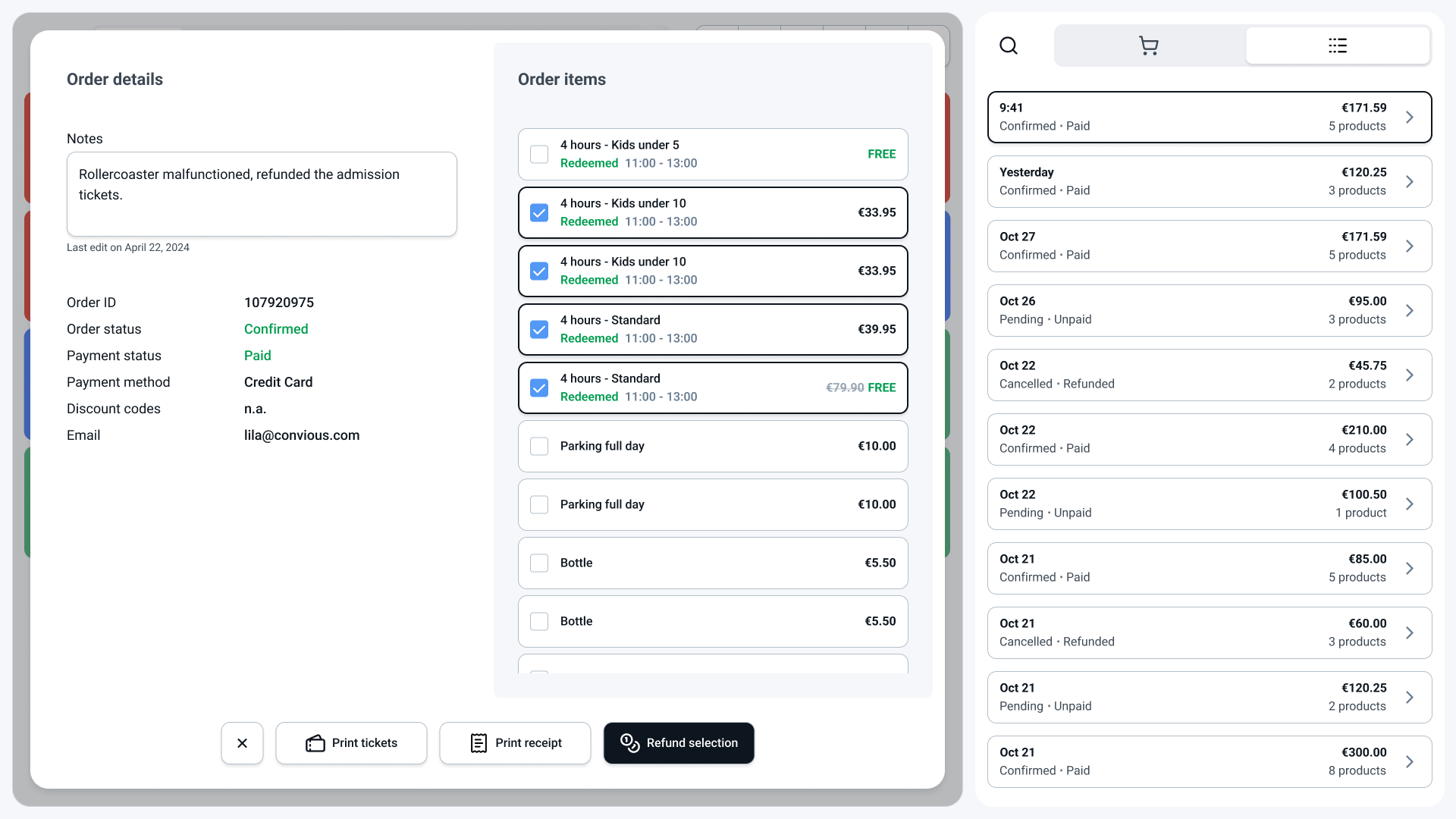 Order lookup and details UI
