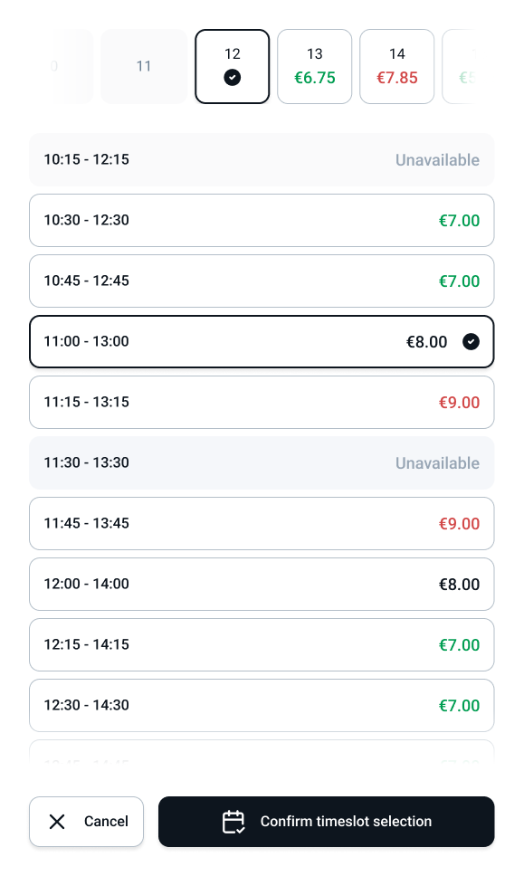 Timeslot selection UI